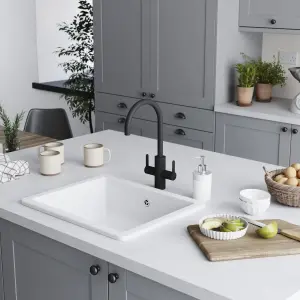 GoodHome Zanthe Black Graphite effect Kitchen Twin lever Tap