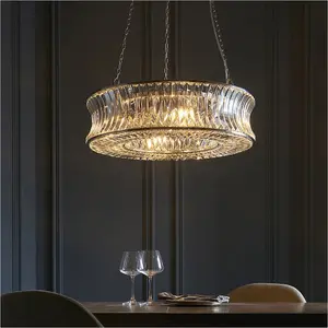 Hanging Ceiling Pendant Light - Bright Nickel Plate With Crystal And Clear Glass - 6 X 6W LED E14