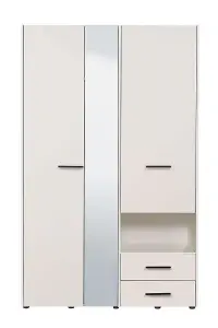 Limone White 3 Door Wardrobe with Mirror and Drawers