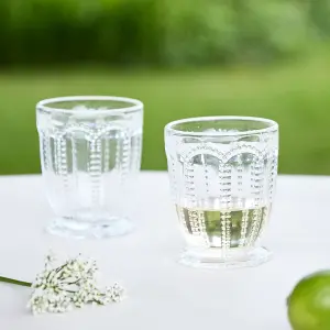 Set of 6 Vintage Luxury Clear Embossed Short Drinking Glass Whiskey Glass Tumblers 340ml