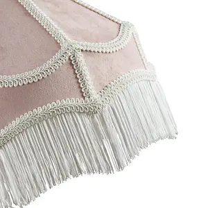 Traditional Victorian Empire Lampshade in Soft Blush Pink Velvet with Tassels