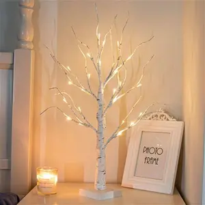 Vanthylit White Twig Christmas Tree With Lights 2ft Tabletop Birch Tree With 24 Warm White Leds Battery Operated LED Birch Tree For Home Party