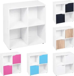 URBNLIVING 4 Cube White Wooden Bookcase Shelving Display Shelves Storage Unit Wood Shelf Without Door