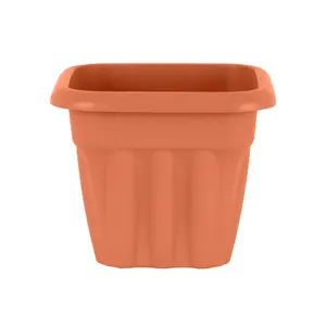 Wham 6x Vista Terracotta Plastic Planter, Square Garden Plant Pot, Extra Small Floor Pot (25cm, 5.5L, Pack of 6)