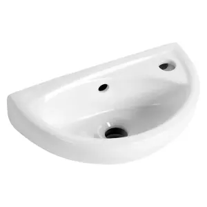 Small Compact Wall Hung Bathroom Basin Sink with Matt Black Tap & Waste