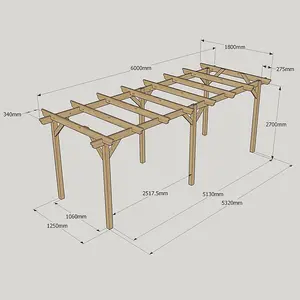 Garden Pergola 6 Posts - Wood - L180 x W600 x H270 cm - Light Green