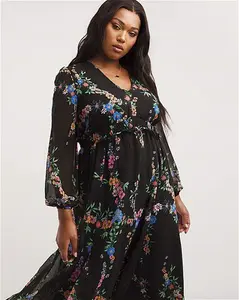 Fashion World Floral Print Tiered Midi Dress - Black - Size 14 - Women's