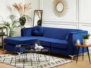 Corner Sofa TIMRA Navy Blue Velvet Right Hand