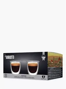 Bialetti Firenze Double Walled Espresso Coffee Glasses, Set Of 2, 80Ml, Clear