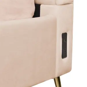 Velvet EU King Size Bed with USB Port Beige MIRIBEL