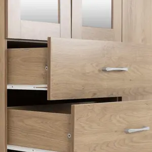 Charles 4 Door 2 Drawer Mirrored Wardrobe in Oak Effect Finish