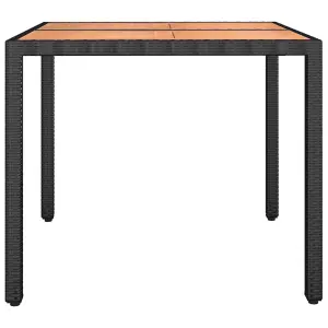 Berkfield Garden Table with Wooden Top Black Poly Rattan&Solid Wood Acacia