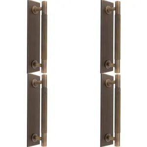 4 PACK - Lined Reeded Drawer Pull Handle & Matching Backplate - Antique Brass 168 x 40mm