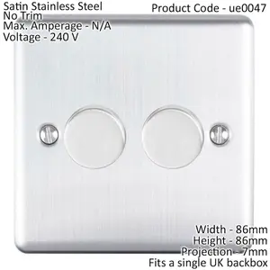 2 Gang 400W 2 Way Rotary Dimmer Switch SATIN STEEL Light Dimming Wall Plate