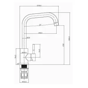 Reginox Matt Black Stainless Steel Kitchen Sink Tap NERA MB Square Neck Deck Mounted