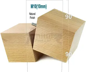 4x SOLID WOODEN FEET REPLACEMENT FURNITURE LEGS 90mm HEIGHT SOFAS CHAIRS STOOLS M10 TSP2037 Natural