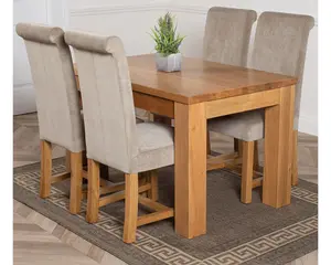 Dakota 127 x 82 cm Chunky Oak Small Dining Table and 4 Chairs Dining Set with Washington Grey Fabric Chairs