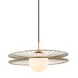 Luminosa Modern Hanging Pendant Golden 1 Light  with Gold, White Shade, E27