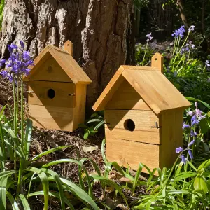 Wooden Multi-Hole Birdhouse Garden Nest Boxes (Set of 2)