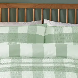 Seersucker Gingham Textured Green Duvet Cover Set