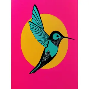 Vibrant Retro Pop Art Hummingbird - Print Unframed / 40.5cm H x 30.5cm W x 0.2cm D