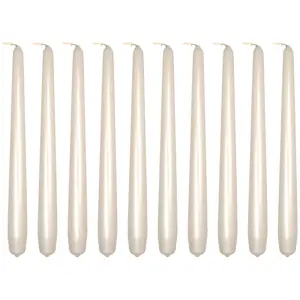 Tapered Dinner Candles, Pack of 10, Unscented, Long Burning Time, 24 cm / 19.45" (Pearl, Metallic)