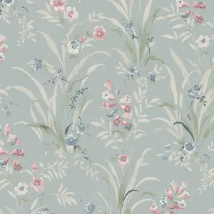 Laura Ashley Duck Egg & Pink Mosedale Posy Smooth Wallpaper