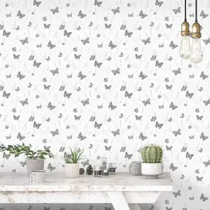 Galerie Kitchen Recipes Silver Grey Butterflies Smooth Wallpaper