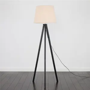 ValueLights Barbro Modern Black Wood Tripod Design Floor Lamp with Beige Tapered Shade - Includes 6w LED GLS Bulb 3000K Warm White