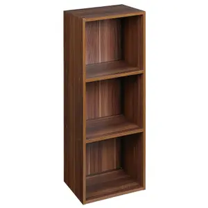 URBNLIVING Height 79.5cm 3 Shelf Wooden Bookcase Shelving Colour Teak Display Storage Shelf Unit Shelves