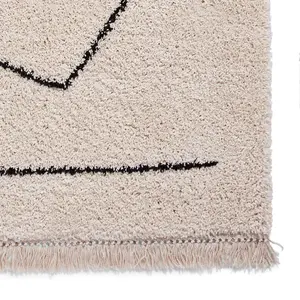 White Black Modern Abstract Kilim Shaggy Moroccan Dining Room Rug-120cm X 170cm