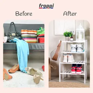 Froppi™ 4 Tier Shoe Rack for Shoe Storage, White Bamboo Wooden Space Saving Rack, Shoe Organizer Shelf L45.2 W29.5 H72.4 cm