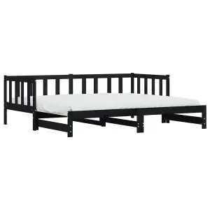 Berkfield Day Bed with Trundle Black 90x200 cm Solid Wood Pine