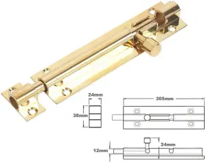 Barrel Bolt Straight 300mm x 38mm (12 x 1. 1/2 Inch) Brass Pack of 1