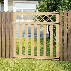 Wood Colour Outdoor Cross Top Wooden Garden Gate Pedestrian Fence Yard Door with Accessory Kit,120cm x 120cm