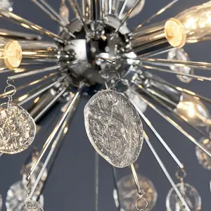 Multi Light Hanging Ceiling Pendant Chrome & Glass Drops Feature Star Rods Lamp