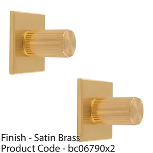 2 PACK - Reeded Cylinder Cabinet Door Knob & Matching Backplate - Satin Brass 40 x 40mm