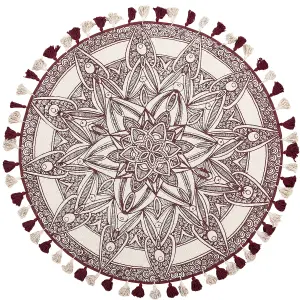 Round Cotton Area Rug Mandala Pattern 120 cm Cream and Red OLTU