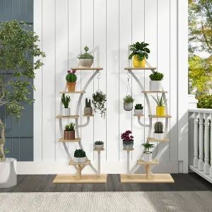 Costway Set of 2 Tall Wooden 8-Tier Plant Stand Rack Curved Half Moon Shape Ladder Shelf