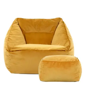 icon Natalia Velvet Armchair Bean Bag and Footstool Set Ochre Yellow Giant Bean Bag Chair