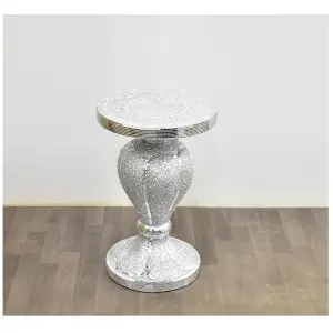 Silver Side Table Crushed Diamond Glitter Mirrored End Table F064