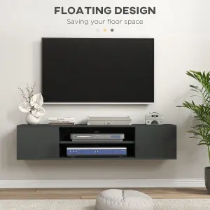 HOMCOM Floating TV Unit for 60" TVs W/ Shelves and Cabinets, Grey