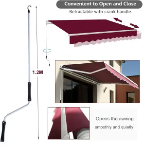 3M x 2.5M Retractable Awning, Manual Awnings for Patio Sun Shade Shelter, Wine Red