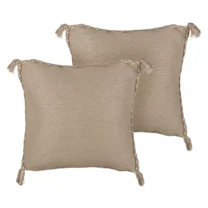 Set of 2 Cushions ERIGERON Jute 45 x 45 cm Solid Beige