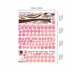 Walplus Cherry Blossom Tree Decal Decoration Home Wall Stickers Mural 310Cm X 180Cm Kids Sticker PVC Brown,Pink