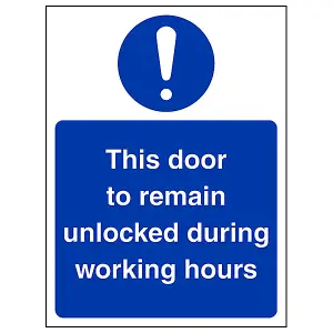 Door Unlocked During Working Hrs Sign - Glow in Dark - 150x200mm (x3)