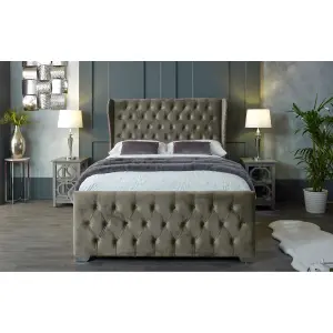 Colleen Plush Velvet Grey Bed Frame