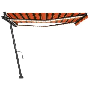 Berkfield Manual Retractable Awning with LED 450x300 cm Orange and Brown