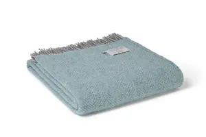 Tweedmill Beehive XL Blanket/Throw 100% Pure New Wool - 140x240cm - Spearmint Blue/Grey