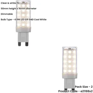 2 PACK Clear & White 4.8W G9 SMD LED Light Bulb - Dimmable Cool White - 470lm 4000k